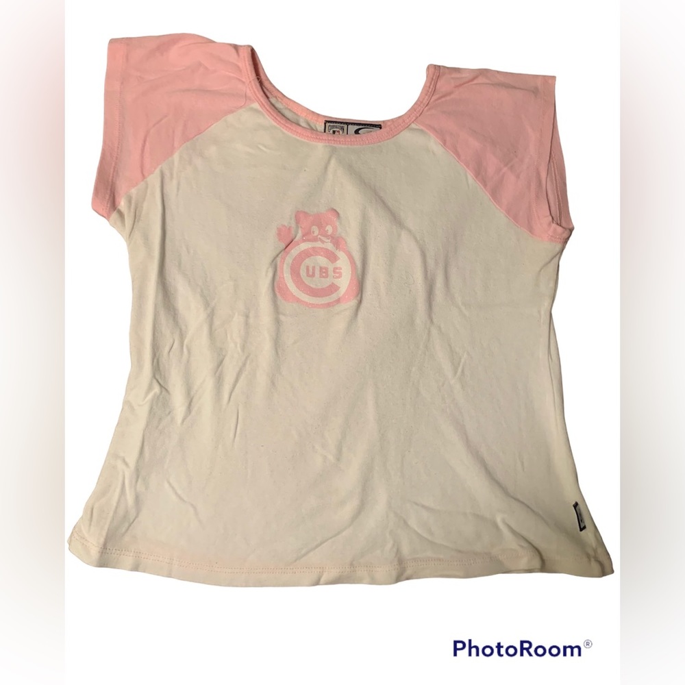 Chicago Cubs white and pink baseball cap sleeve tee shirt, XL